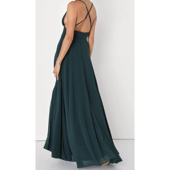 LULU'S SZ S Dreamy Romance Forest Green Backless Bridesmaid Maxi Dress NEW B96 - Picture 2 of 7
